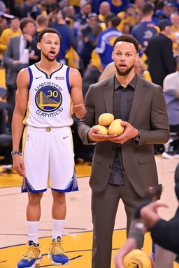 confused steph curry holding a potato instead of a basketball phone cry