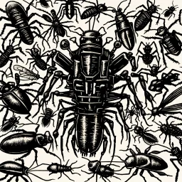horror, infested, swarm, mechanical, robot, insects, bugs, cockroaches, flies, spiders, ticks, parasites screaming person, pain, decay