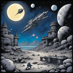 [art by Kevin Eastman and Peter Laird] Lunar Space Battle