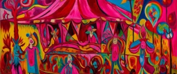 A magenta weird circus with abstracted shapes painted by Vincent van Gogh