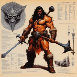 ConceptSheet [by Bruce Pennington]: barbarian and his axe with AD&D statistics