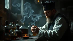 Alchemist in 16th century laboratory doing alchemy experiments, exquisite composition, atmospheric, mysterious, beautiful detailed intricate detailed octane render trending on artstation, 8k artistic photography, photorealistic concept art, volumetric light, chiaroscuro, award-winning photograph, masterpiece, raphael, caravaggio, greg rutkowski