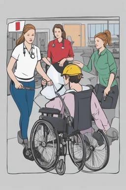 Content Art, **Featured Art:** An artwork illustration separately & distinctively featuring women and disabled individuals confidently navigating various environments, supported by safety & lawful measures. **Appearance:** content art that effectively communicates the importance of First Aid training, safety for women, disabled individuals, and protection against workplace exploitation, these content art ideas aim to captivate and inspire action while promoting universal public, manpower, and co