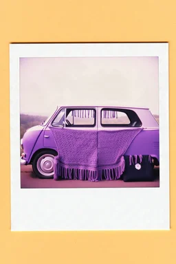 Vintage polaroid of a hippie car,crochet, purple