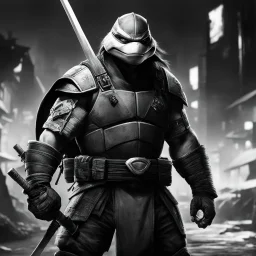 [photorealistic, black and white] The Last Ronin: old TMNT