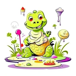 Cartoon illustration for children: swamp ice cream, white background