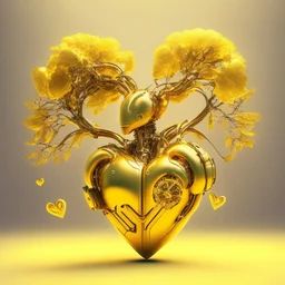 golden robot electric heart with tree wings