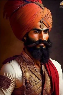 indian dude very indian with a beard and is punjab make him more punjab and young but is a warrior and is rich