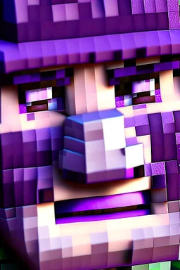 a close-up portrait of a purple Minecraft face, farmer, 3d, large pixel style