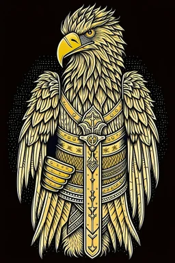 Eagle wearing crown and holding sword with Amberian Security Consulting under neat