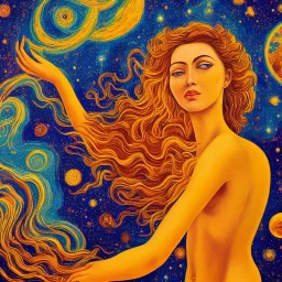 a highly detailed painting of the Goddess of the Cosmos, floating through the stars and space, intricate detail, symmetrical, golden ratio, full of wonder, high resolution, 4 k resolution, 8 k resolution, fauvism