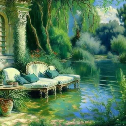 a place to chill, no humans, no animals, style of renoir