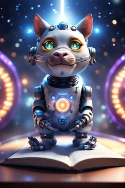 Robot hypnosis survivor at 1hit.no,book cover illustration, portrait of ultimate transcendent happy chat gremlin cat space hippo horse with spotlights, in front of space portal dimensional glittering device, bokeh like f/0.8, tilt-shift lens 8k, high detail, smooth render, down-light, unreal engine, prize winning