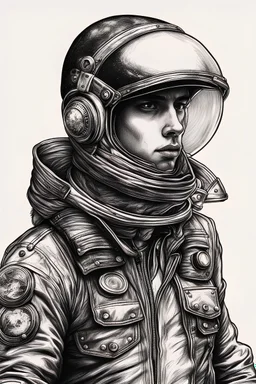 hand drawn leather jacker punk with astronaut helmet on visor down