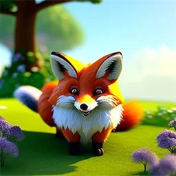 cute little Fox with big, round He lives in a purple nest in the forest and loves to go out and greet the animals he meets along the way. curious and helpful