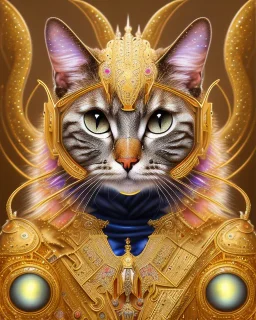 Cat , 500 x 500 pixels, glitter gold, extremely detailed fractal , fractal gems, fractal crystals, gold glitter, imperial colors ,digital oil painting , detailed art illustration, vibrant, cinematic, ornate, luxury, 8K polished in the style of Josephine Wall, Brian Froud.Thomas Kinkade