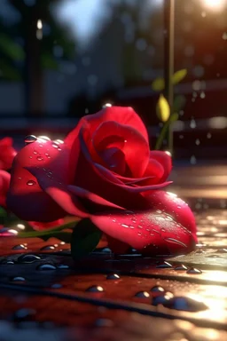 66. Rose petals, sparkling dew drops, realistic, 64k, cgi, 1/300s, solar backlight in the background, beautiful