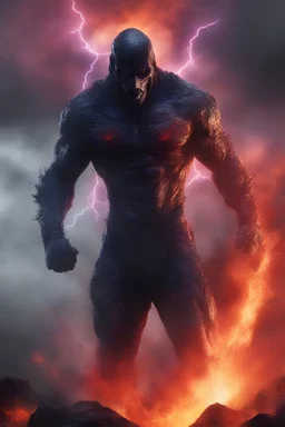 the Phantom, aka Kit Walker, Strong, athletic physique, action poses, battle scars, blood, foggy, cloudy background, multicolored lightning, flowing lava, Full Eclipse, aliens, explosions, bright, vibrant, extremely colorful, detailed, blood red skies