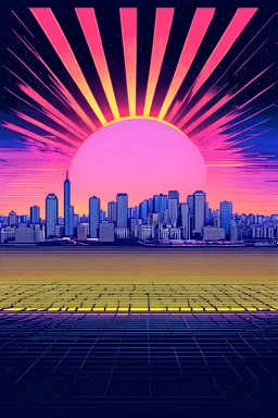 synthwave vector carrry me cityt summer , sytnhwave style, 80' years old fashioned with sun rays in the day