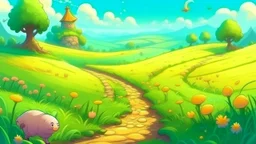 Fantasy cartoon illustration: path in the field. The path is empty.