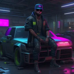 Cyberpunk hip-hop car engineer