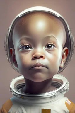 Portrait of a lightskin toddler astronaut girl with alopecia