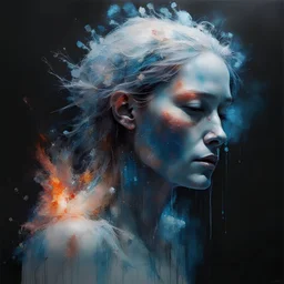 bioluminescent marble creature, covered with glowing crystals, fire and water particles in air, very dark room, minimalist, Wadim Kashin, Willem Haenraets, Carne Griffiths, alcohol ink, Paul Lovering, surreal, beautiful, intricately detailed, a masterpiece