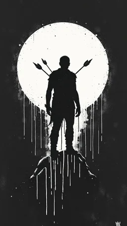 When The Darkness Comes in ink dripping art style , arrows in the back of your he figure
