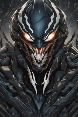 Venom mix with machine in solo leveling shadow artstyle, cyberpunk them, intricate details, highly detailed, high details, detailed portrait, masterpiece,ultra detailed,best quality