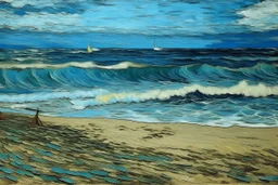 A blue serene beach painted by Vincent van Gogh