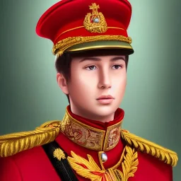 portrait of a young prince, wearing red military suit, golden small crown, digital art, smooth, realistic, elegant, ornate, ultradetailed, intricate, hd, 4k,