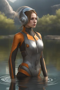 [Asimov's Foundation] A woman in scifi outfit around a pond