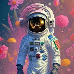 "floral astronaut" hand-drawn digital art, flowers everywhere, colorful garden, beautiful galaxy, REALISTIC, anime, 4k, high resolution, full details, 2560x1600