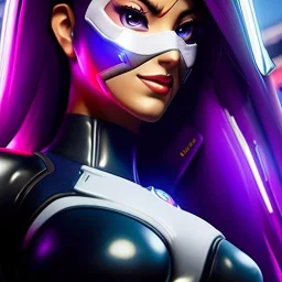 Ultra detailed fullbody Portrait in oil on canvas of overwatch character-SOMBRA with armor,extremely detailed digital painting,intense stare, extremely detailed face, crystal clear eyes, mystical colors ,perfectly centered image, perfect composition, rim light, beautiful lighting,masterpiece ,8k, stunning scene, raytracing, anatomically correct, in the style of Steve Jung and robert e howard and Wizyakuza and Ohrai Noriyoshi and Simon Bisley and uncannyknack and kilory.