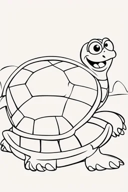 blank colouring book, white blank background, simple picture for toddlers, sweet and smilling turtle pet, disney and pixar style