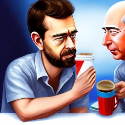 Jeff Bezos having coffee with Jack Dorsey on an airplane