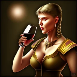 aged elder xena drinking a glass of wine