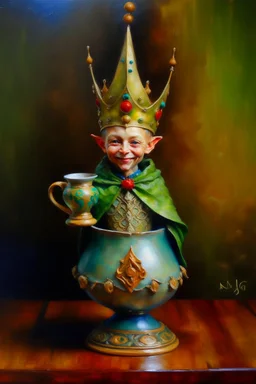 Living king elf kettle, prize winning oil painting