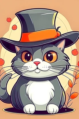 weet illustration of a cat in a hat, in a cartoon style