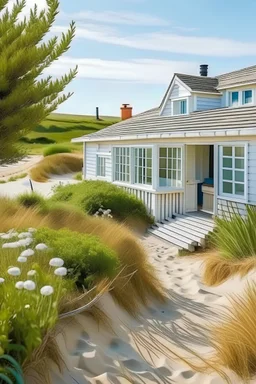 Ein schwedisches haus in den dühnen in der vom meer mit einem schönen garten und einer wäscheleine, mach es belebter mit einer famile welche blond ist