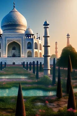 landscape, city of the elves, taj mahal, domes, glistening oiled shiny, intricate, Exquisite details and textures, highly detailed, digital painting, artstation, concept art, sharp focus, nature background, illustration, 8k, by stability ai, nvidia