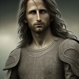 White Sculpture aragorn full body, greek sculpture style, full body, fresco background, hyper realistic, 8k,