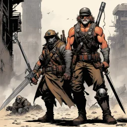 [squinch] ready to fight with post apocalyptic weapons: dusty and rusty [comic book art by Sam Keith and Bernie Wrightson]