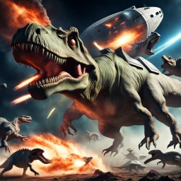 Dinosaurs attacking a space ship