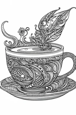 Outline art for coloring page, TEACUP SET GROOVY DESIGN, coloring page, white background, Sketch style, only use outline, clean line art, white background, no shadows, no shading, no color, clear