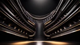 a 3d fractal stage structre made of metallic dark color 3d structures, pertty artistc background,dynamic lights