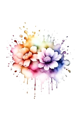 flowers, Water stains for coloring, depth, water color splotches, negative space , no outlines, no lines , white background, beautiful colors