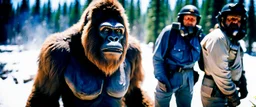 close up of a bigfoot in documentary photography, burned trees, Wildfire, Smoke, burning, forest fire, August 1995, Yeti, Dystopian, Japanese, Extreme depth of field, bokeh blur, Alberta, all-natural, in the style of candid, imperfection, natural lighting, Professional shot, shot on Agfa, Fuji Film, Anamorphic lens --ar 4:5 --w 150 --style raw