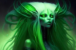 Mystical Alien Queen with long green hair.