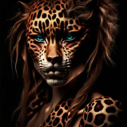 candy leopard, portrayed with the intricate facial features and extremely detailed pupils characteristic of Stefan Gesell's style, blended with the elongated forms and dramatic chiaroscuro reminiscent of El Greco, conveyed through a light painting technique with push processing, incorporating holographic elements for a dreamy, vibrant effect, soft skin texture, clarity achieved, supporting a perfect composition, cinematic atmosphere, delicate detail